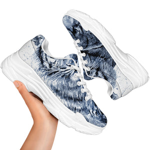 White Tiger Painting Print White Chunky Shoes