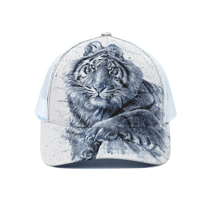 White Tiger Painting Print White Mesh Trucker Cap