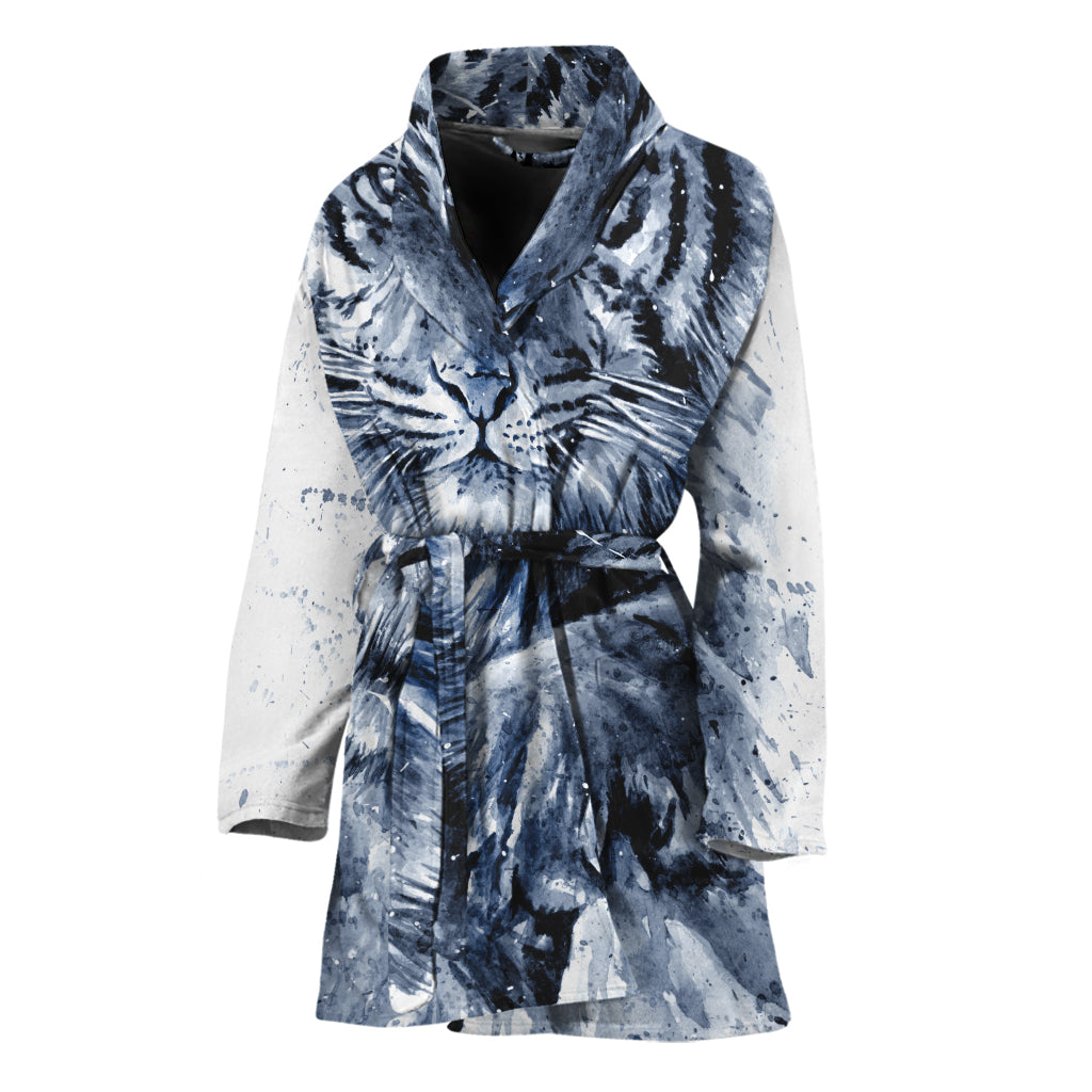 White Tiger Painting Print Women's Bathrobe