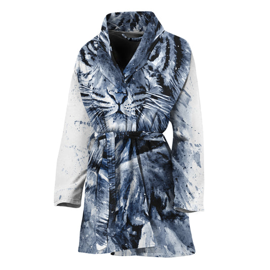 White Tiger Painting Print Women's Bathrobe