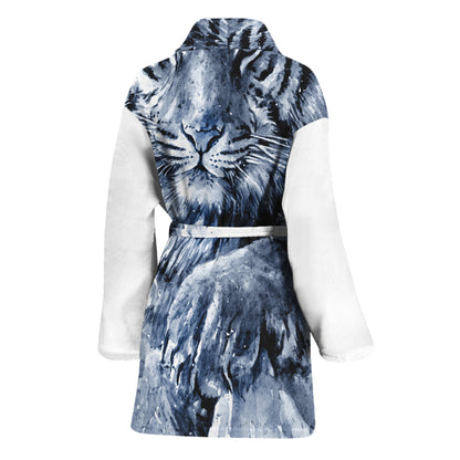 White Tiger Painting Print Women's Bathrobe