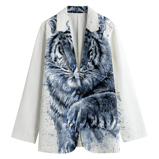 White Tiger Painting Print Women's Blazer
