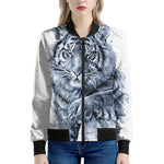 White Tiger Painting Print Women's Bomber Jacket