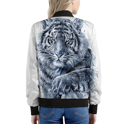 White Tiger Painting Print Women's Bomber Jacket