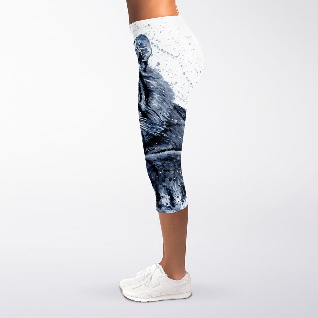 White Tiger Painting Print Women's Capri Leggings
