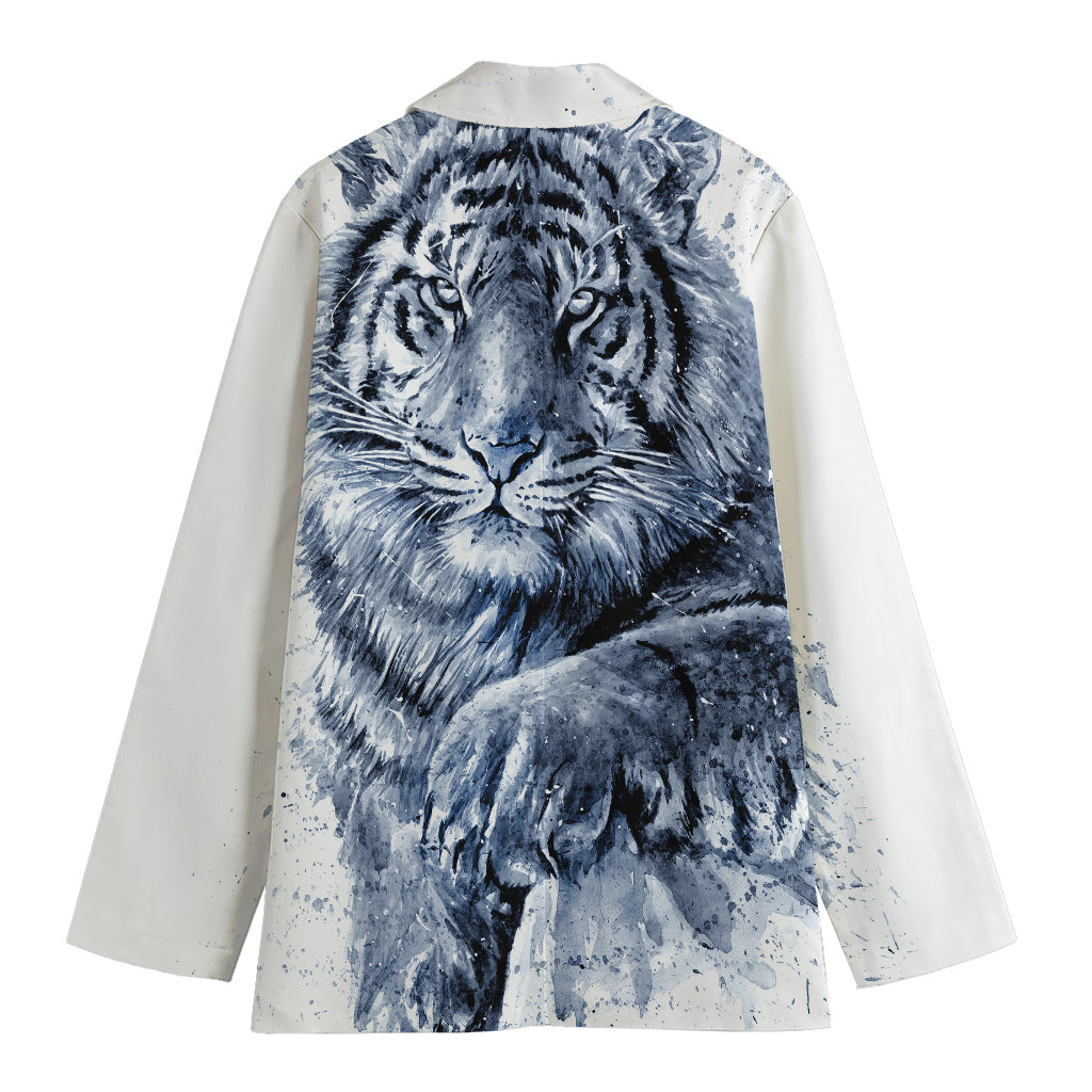 White Tiger Painting Print Women's Cotton Blazer