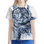 White Tiger Painting Print Women's Polo Shirt