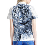 White Tiger Painting Print Women's Polo Shirt