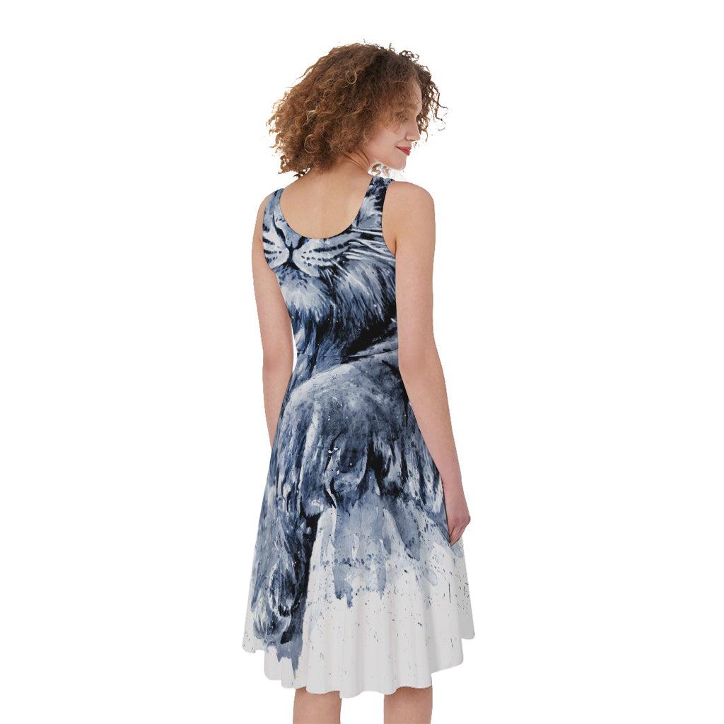 White Tiger Painting Print Women's Sleeveless Dress
