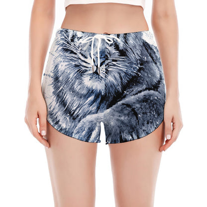 White Tiger Painting Print Women's Split Running Shorts