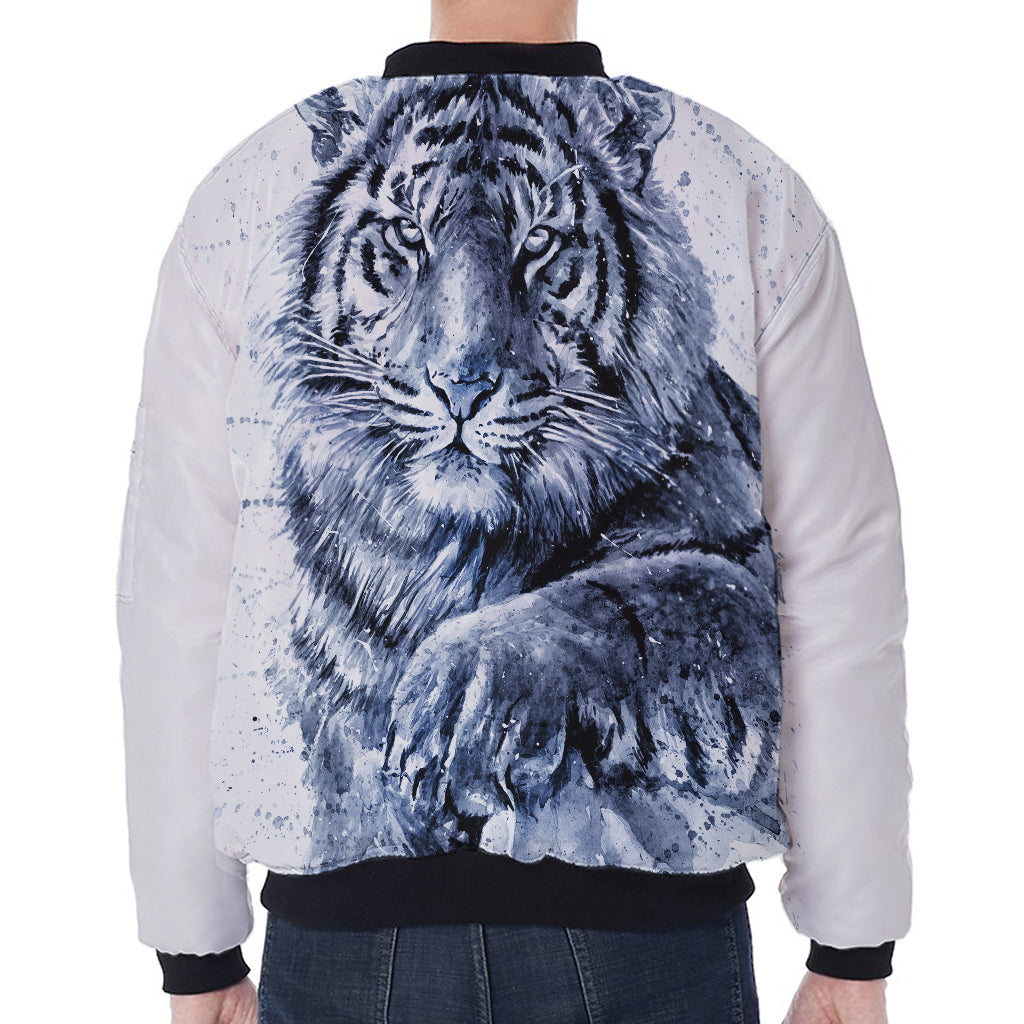 White Tiger Painting Print Zip Sleeve Bomber Jacket