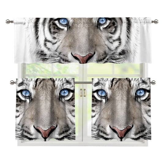 White Tiger Portrait Print 3 Piece Kitchen Curtains