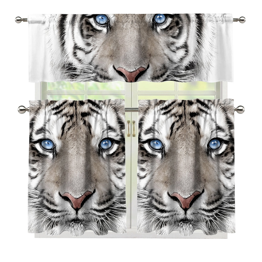 White Tiger Portrait Print 3 Piece Kitchen Curtains