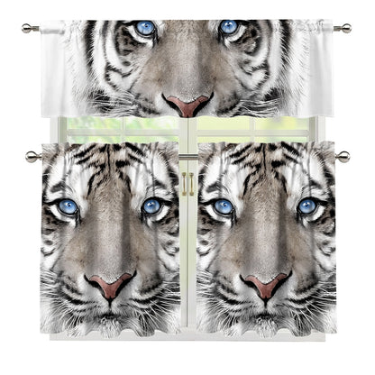 White Tiger Portrait Print 3 Piece Kitchen Curtains