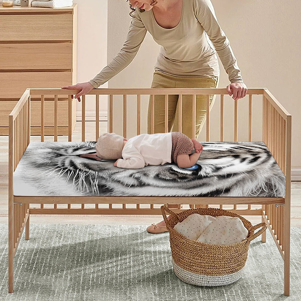 White Tiger Portrait Print Baby Crib Sheet