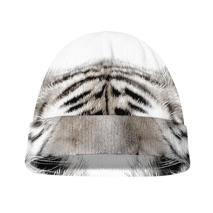 White Tiger Portrait Print Beanie