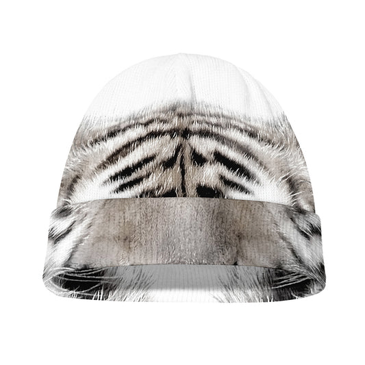 White Tiger Portrait Print Beanie