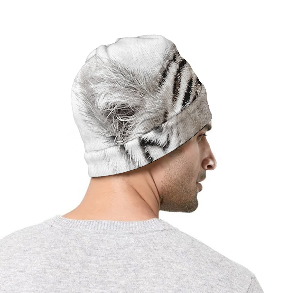 White Tiger Portrait Print Beanie