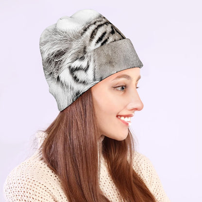 White Tiger Portrait Print Beanie