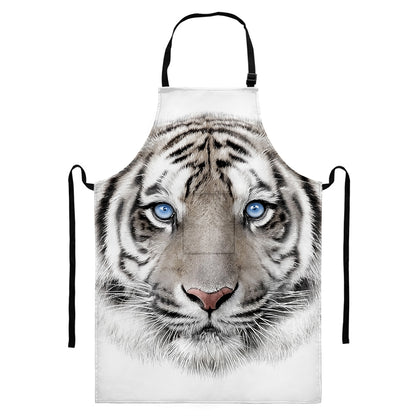 White Tiger Portrait Print Bib Apron With Pocket