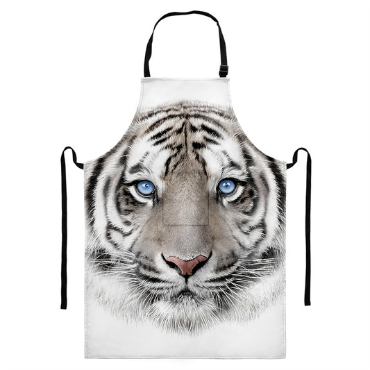 White Tiger Portrait Print Bib Apron With Pocket