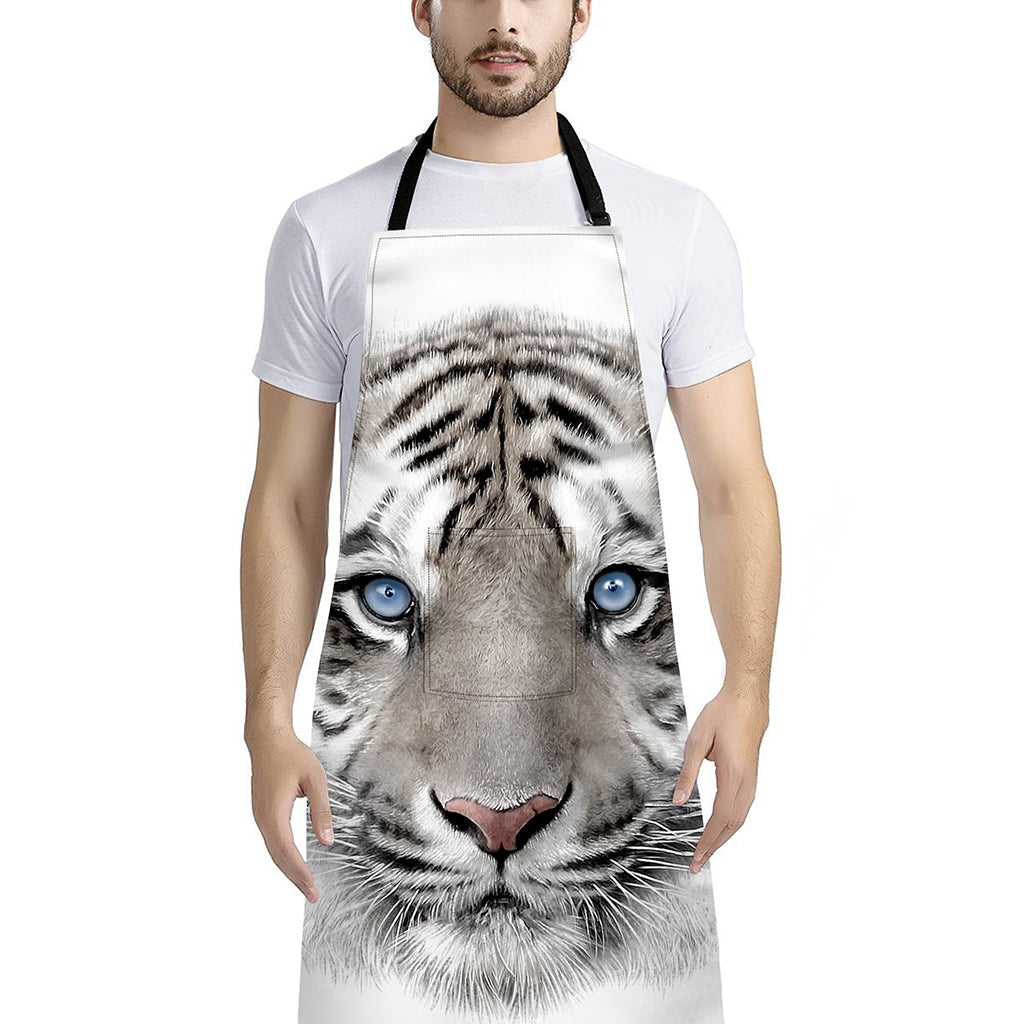 White Tiger Portrait Print Bib Apron With Pocket