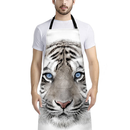 White Tiger Portrait Print Bib Apron With Pocket