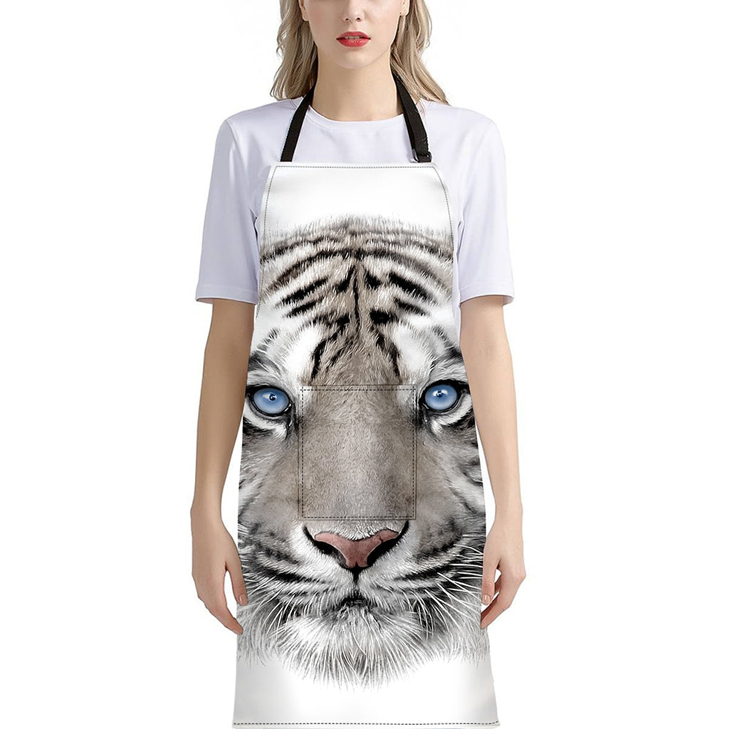 White Tiger Portrait Print Bib Apron With Pocket