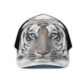 White Tiger Portrait Print Black Mesh Trucker Hat