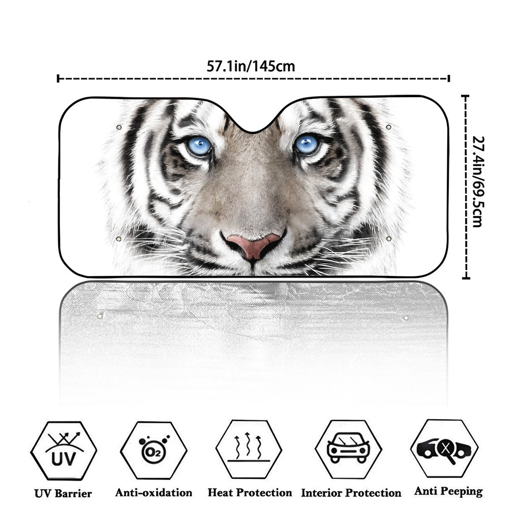 White Tiger Portrait Print Car Windshield Sun Shade