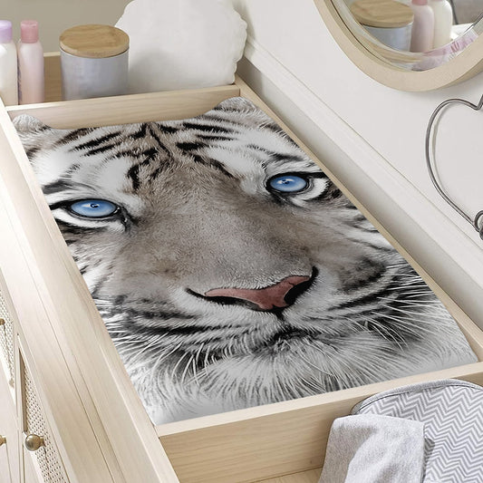 White Tiger Portrait Print Changing Pad Cover
