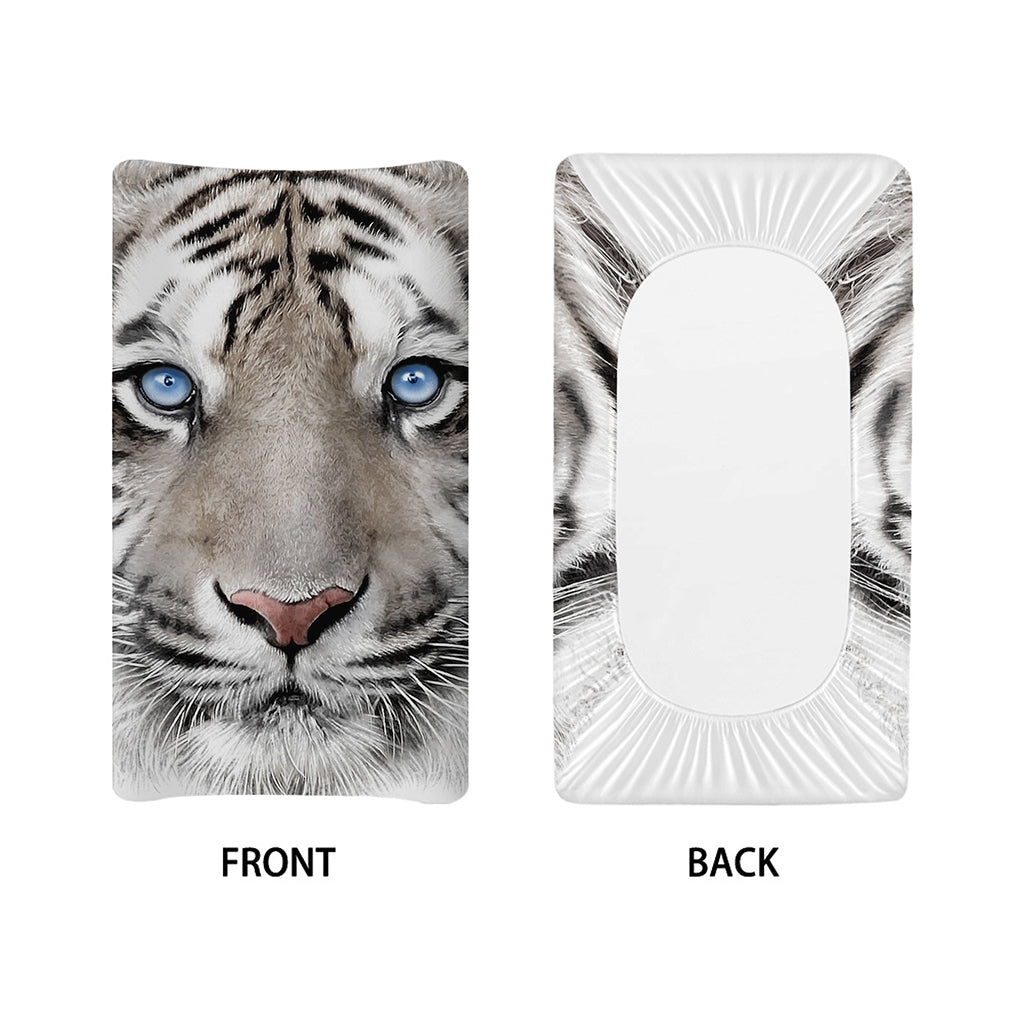 White Tiger Portrait Print Changing Pad Cover
