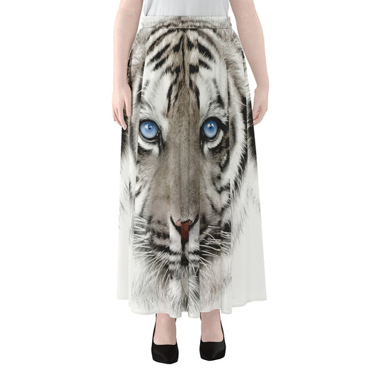 White Tiger Portrait Print Chiffon Maxi Skirt
