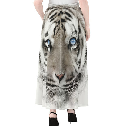 White Tiger Portrait Print Chiffon Maxi Skirt
