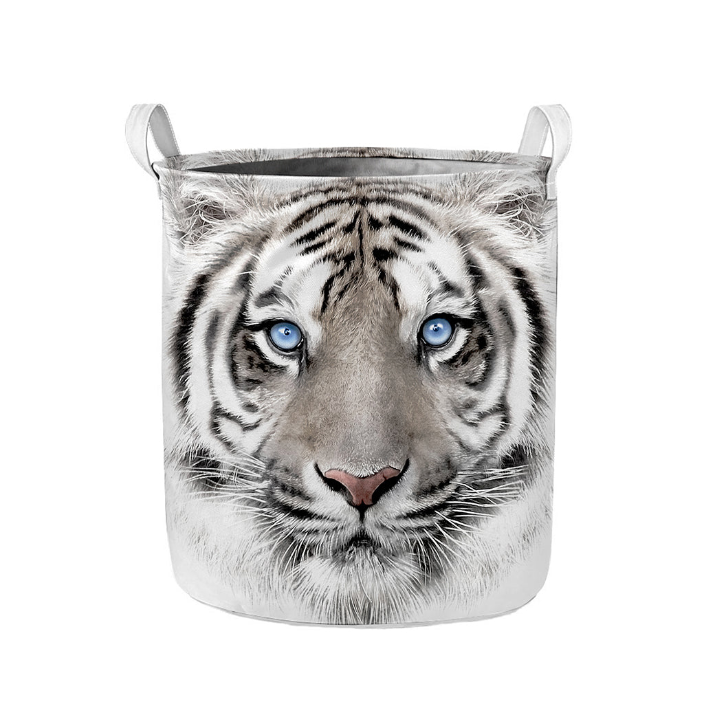 White Tiger Portrait Print Collapsible Laundry Basket