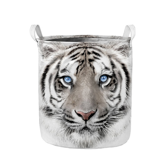 White Tiger Portrait Print Collapsible Laundry Basket