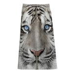 White Tiger Portrait Print Cotton Front Slit Maxi Skirt