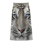 White Tiger Portrait Print Cotton Front Slit Maxi Skirt