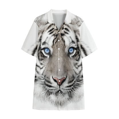 White Tiger Portrait Print Cotton Hawaiian Shirt