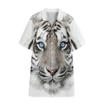 White Tiger Portrait Print Cotton Hawaiian Shirt