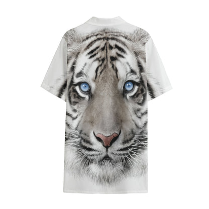 White Tiger Portrait Print Cotton Hawaiian Shirt