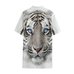 White Tiger Portrait Print Cotton Hawaiian Shirt