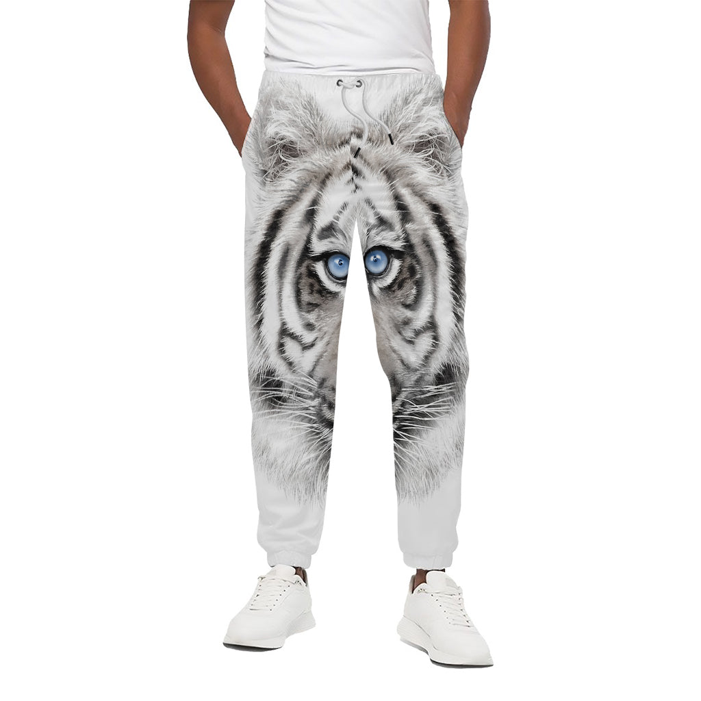 White Tiger Portrait Print Cotton Pants