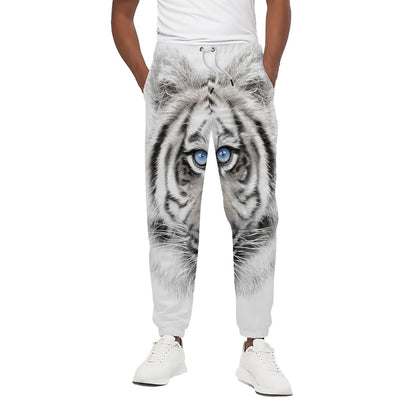 White Tiger Portrait Print Cotton Pants