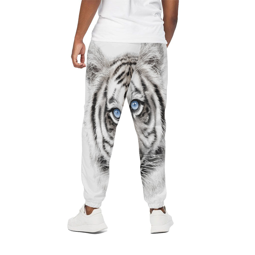White Tiger Portrait Print Cotton Pants