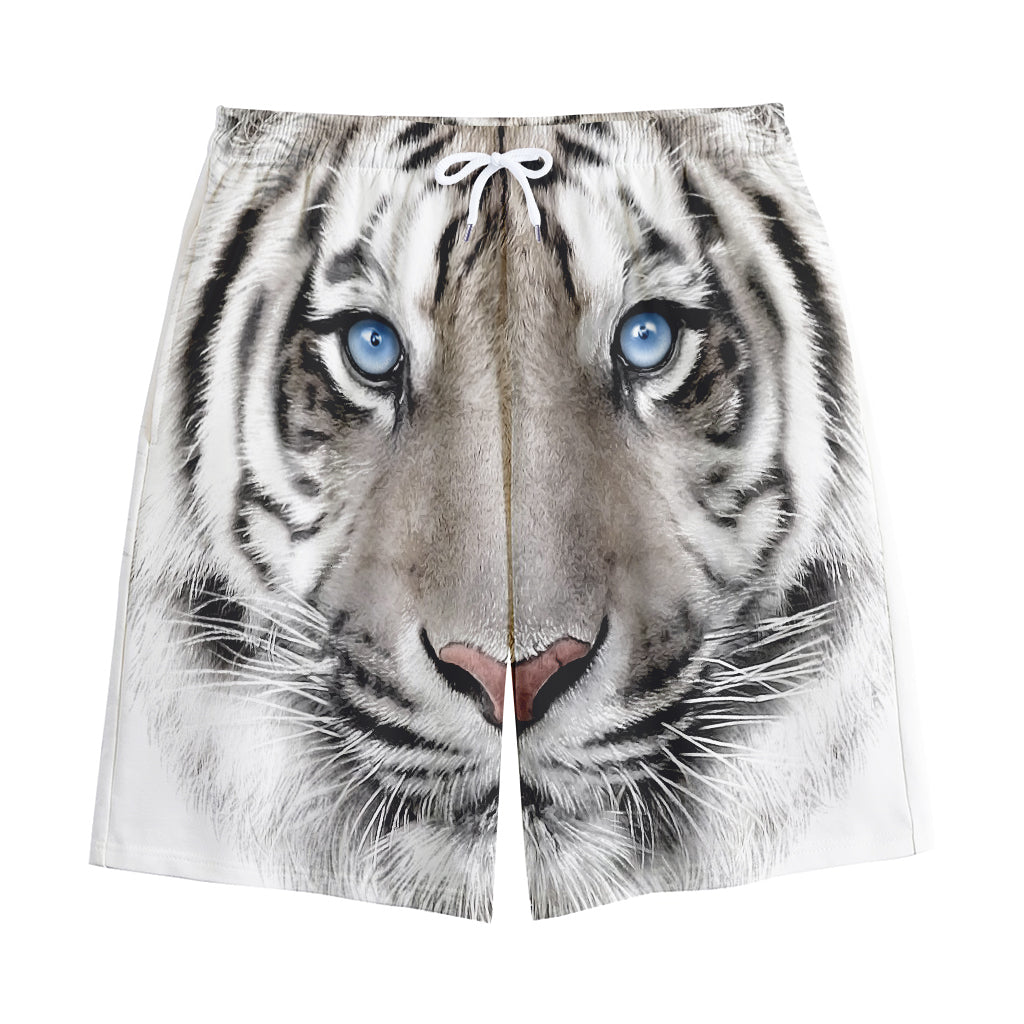 White Tiger Portrait Print Cotton Shorts