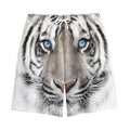 White Tiger Portrait Print Cotton Shorts
