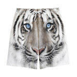 White Tiger Portrait Print Cotton Shorts