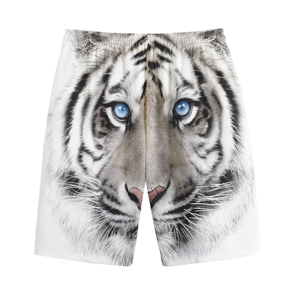 White Tiger Portrait Print Cotton Shorts