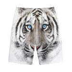 White Tiger Portrait Print Cotton Shorts